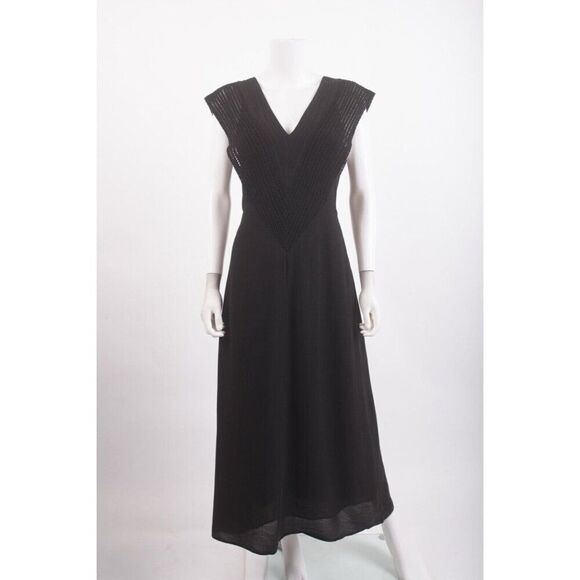 Massimo Dutti Womans Maxi Dress Size XS Black Crochet V-Neck 6611/605 NWT - Picture 1 of 6